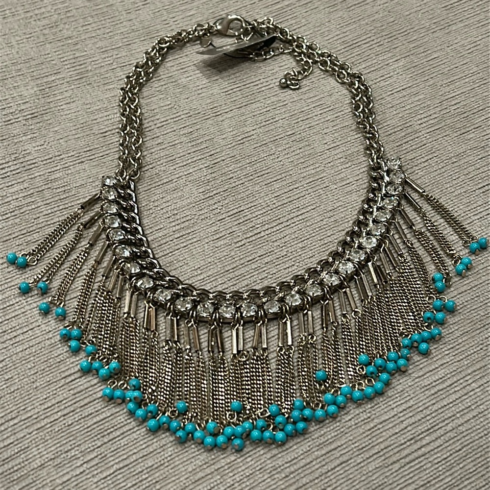 NWT Chico’s Reagan bib necklace with beads and rhinestone, gold tone